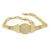 Oro Laminado ID Bracelet, Gold Filled Style Guadalupe and Heart Design, Polished, Golden Finish, 03.63.1939.07