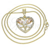 Oro Laminado Pendant Necklace, Gold Filled Style Heart and Flower Design, Polished, Tricolor, 04.351.0014.20