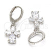 Rhodium Plated Dangle Earring, Flower and Teardrop Design, with White Cubic Zirconia, Polished, Rhodium Finish, 02.217.0057.2