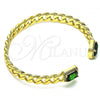 Oro Laminado Individual Bangle, Gold Filled Style Miami Cuban Design, with Green Cubic Zirconia and White Micro Pave, Polished, Golden Finish, 07.341.0035