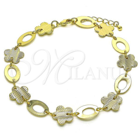 Oro Laminado Fancy Anklet, Gold Filled Style Flower Design, Polished, Golden Finish, 5.032.007.1.10