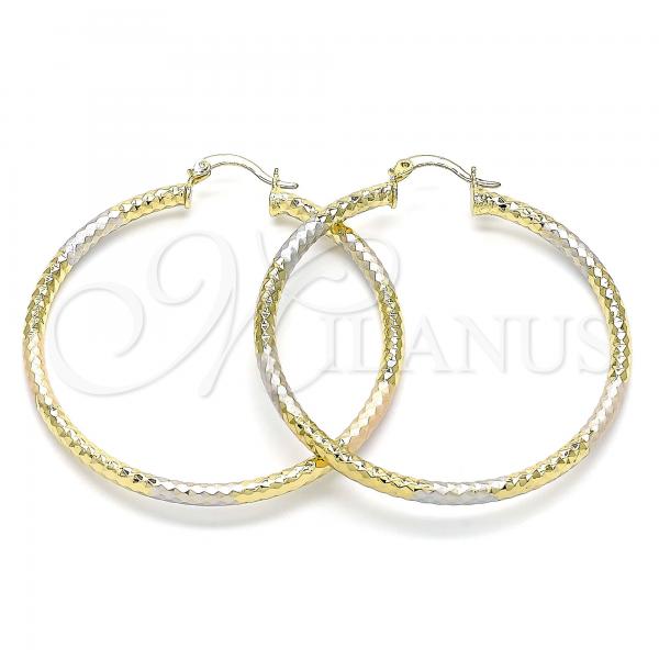 Oro Laminado Large Hoop, Gold Filled Style Diamond Cutting Finish, Tricolor, 02.213.0154.1.50