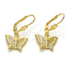 Oro Laminado Dangle Earring, Gold Filled Style Butterfly Design, Diamond Cutting Finish, Golden Finish, 5.123.030