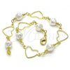 Oro Laminado Fancy Anklet, Gold Filled Style Heart and Ball Design, with Ivory Pearl, Polished, Golden Finish, 03.386.0023.10