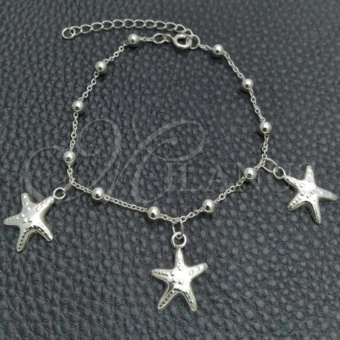 Sterling Silver Charm Bracelet, Star and Ball Design, Polished, Silver Finish, 03.395.0016.07