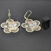 Oro Laminado Dangle Earring, Gold Filled Style Flower and Filigree Design, Tricolor, 5.102.008