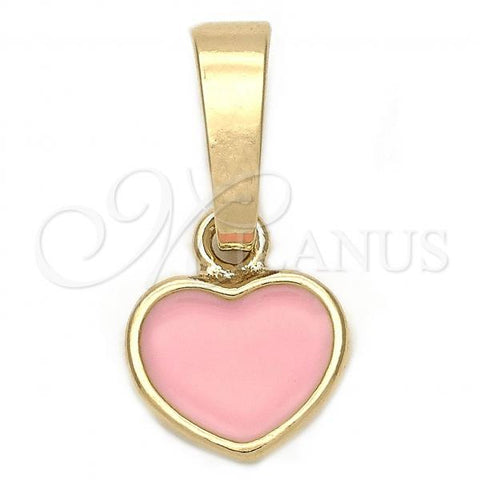 Oro Laminado Fancy Pendant, Gold Filled Style Heart Design, Pink Enamel Finish, Golden Finish, 05.163.0080.3