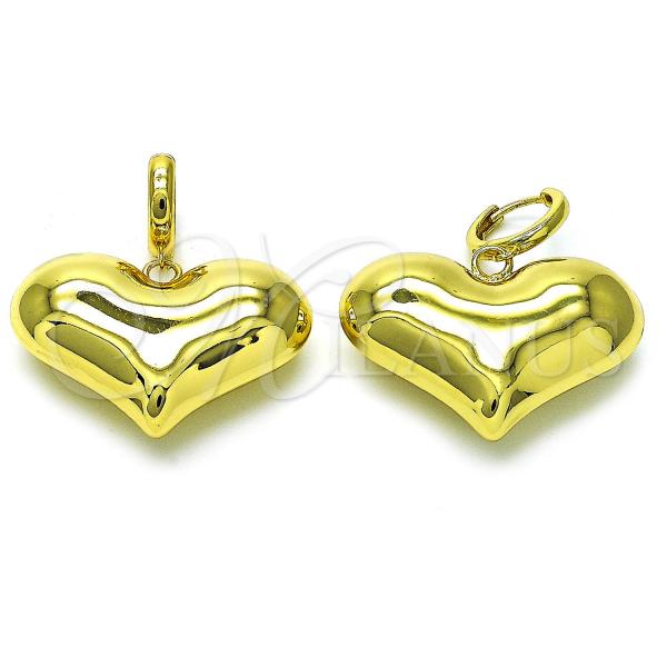 Oro Laminado Dangle Earring, Gold Filled Style Heart and Hollow Design, Polished, Golden Finish, 02.341.0214