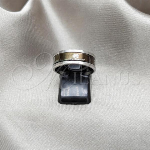 Stainless Steel Mens Ring, Four-leaf Clover and Triple Design, Brown Enamel Finish, Steel Finish, 01.63.0657.06