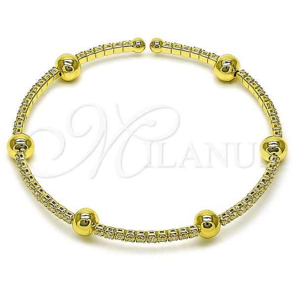 Oro Laminado Individual Bangle, Gold Filled Style Ball Design, with White Cubic Zirconia, Polished, Golden Finish, 07.421.0001