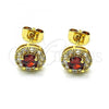 Oro Laminado Stud Earring, Gold Filled Style with Garnet and White Cubic Zirconia, Polished, Golden Finish, 02.344.0081.6