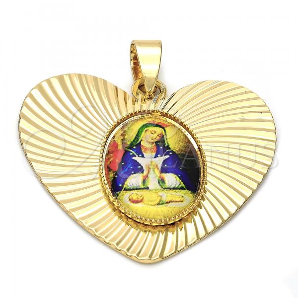 Oro Laminado Religious Pendant, Gold Filled Style Altagracia Design, Diamond Cutting Finish, Golden Finish, 5.195.010