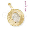 Oro Laminado Religious Pendant, Gold Filled Style Sagrado Corazon de Jesus Design, Diamond Cutting Finish, Two Tone, 5.193.009