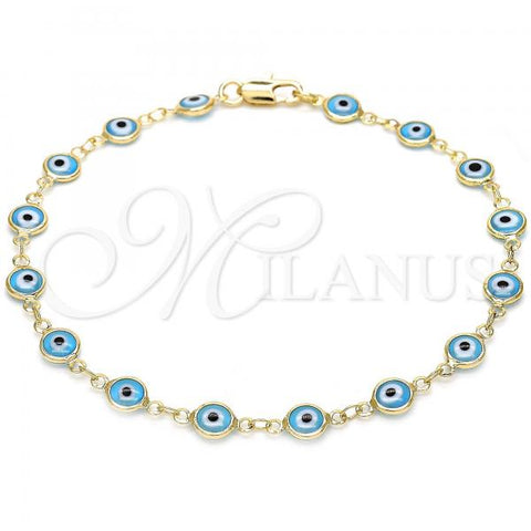 Oro Laminado Fancy Anklet, Gold Filled Style Evil Eye Design, Acqua Resin Finish, Golden Finish, 5.039.005.10