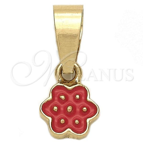 Oro Laminado Fancy Pendant, Gold Filled Style Flower Design, Dark Pink Enamel Finish, Golden Finish, 05.163.0067.2