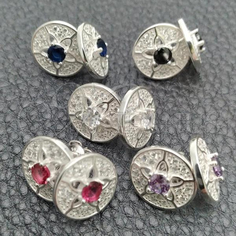 Sterling Silver Stud Earring, Flower Design, with White Cubic Zirconia, Polished, Silver Finish, 02.398.0004