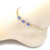 Oro Laminado Fancy Anklet, Gold Filled Style Evil Eye Design, Blue Polished, Golden Finish, 03.63.2072.2.10