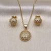 Oro Laminado Earring and Pendant Adult Set, Gold Filled Style with White Micro Pave, Polished, Golden Finish, 10.342.0145