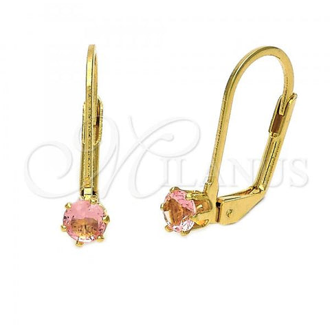 Oro Laminado Leverback Earring, Gold Filled Style with Rose Cubic Zirconia, Polished, Golden Finish, 5.128.105