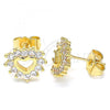 Oro Laminado Stud Earring, Gold Filled Style Heart Design, with White Cubic Zirconia, Polished, Golden Finish, 02.233.0024.7