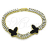 Oro Laminado Fancy Bracelet, Gold Filled Style Butterfly and Baguette Design, with Black Mother of Pearl and White Cubic Zirconia, Polished, Golden Finish, 03.284.0051.1.07