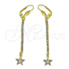 Oro Laminado Long Earring, Gold Filled Style Star Design, with White Cubic Zirconia, Diamond Cutting Finish, Golden Finish, 5.111.013