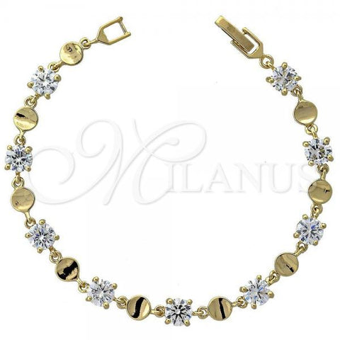 Oro Laminado Fancy Bracelet, Gold Filled Style with White Cubic Zirconia, Polished, Golden Finish, 5.029.011