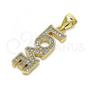 Oro Laminado Fancy Pendant, Gold Filled Style Love Design, with White Micro Pave, Polished, Golden Finish, 05.342.0017