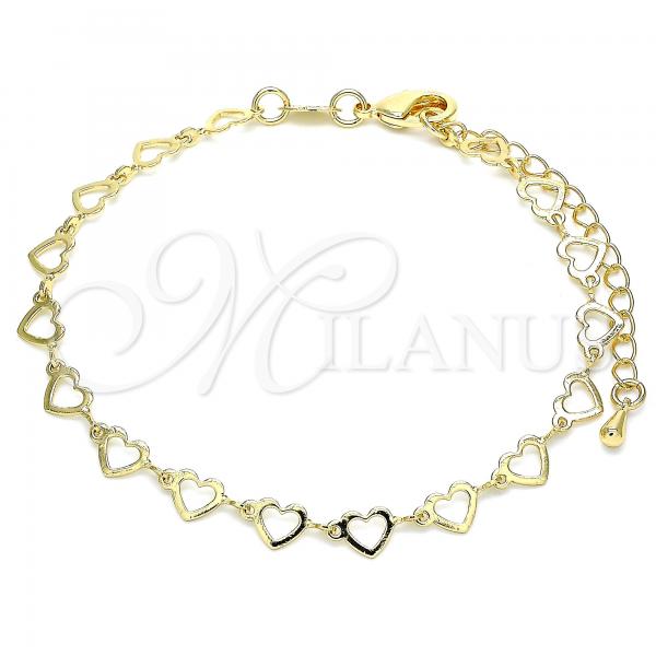 Oro Laminado Fancy Bracelet, Gold Filled Style Heart Design, Polished, Golden Finish, 03.145.0011.08