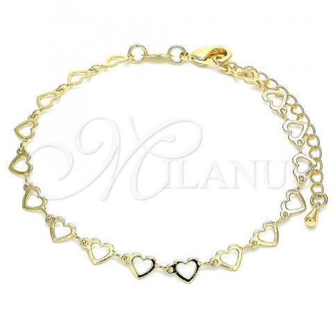 Oro Laminado Fancy Bracelet, Gold Filled Style Heart Design, Polished, Golden Finish, 03.145.0011.08