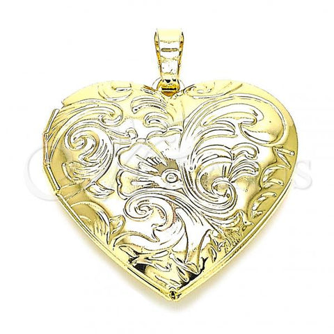 Oro Laminado Locket Pendant, Gold Filled Style Heart and Flower Design, Polished, Golden Finish, 05.117.0019