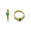 Oro Laminado Huggie Hoop, Gold Filled Style with Green and White Cubic Zirconia, Polished, Golden Finish, 02.196.0196.16