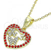 Oro Laminado Fancy Pendant, Gold Filled Style Heart and Butterfly Design, with Garnet and White Crystal, Polished, Golden Finish, 05.253.0095