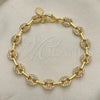 Oro Laminado Fancy Bracelet, Gold Filled Style Puff Mariner Design, with White Micro Pave, Polished, Golden Finish, 04.63.1402.08