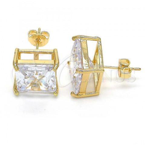 Oro Laminado Stud Earring, Gold Filled Style with White Cubic Zirconia, Polished, Golden Finish, 02.284.0017