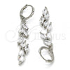 Rhodium Plated Long Earring, Leaf Design, with White Cubic Zirconia, Polished, Rhodium Finish, 02.217.0014.2