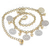 Oro Laminado Charm Anklet , Gold Filled Style Smile and Ball Design, Polished, Tricolor, 03.331.0078.10