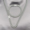 Stainless Steel Necklace and Bracelet, Miami Cuban Design, Polished, Steel Finish, 06.116.0055