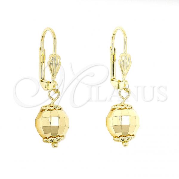 Oro Laminado Dangle Earring, Gold Filled Style Disco and Ball Design, Polished, Golden Finish, 5.123.013