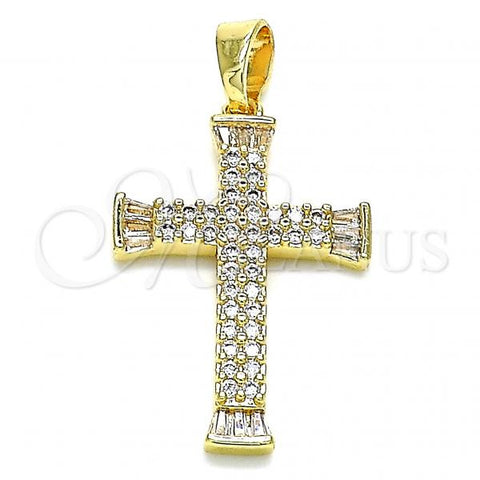 Oro Laminado Religious Pendant, Gold Filled Style Cross Design, with White Micro Pave and White Cubic Zirconia, Polished, Golden Finish, 05.210.0004