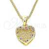 Oro Laminado Pendant Necklace, Gold Filled Style Heart Design, with Multicolor Micro Pave, Polished, Golden Finish, 04.156.0327.3.20