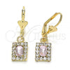 Oro Laminado Dangle Earring, Gold Filled Style with Rose and White Crystal, Polished, Golden Finish, 02.122.0117.2