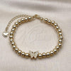 Oro Laminado Individual Bangle, Gold Filled Style Butterfly and Ball Design, with White Micro Pave, Polished, Golden Finish, 07.170.0048.04