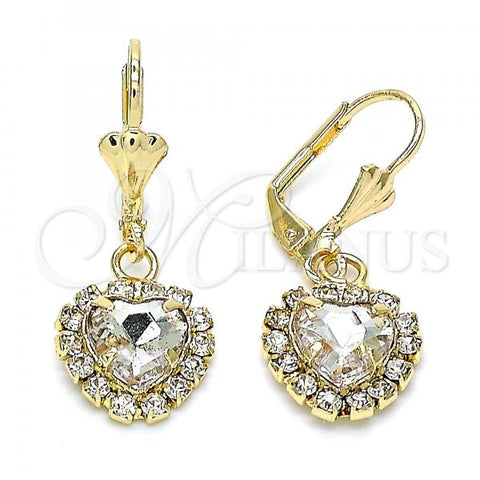 Oro Laminado Dangle Earring, Gold Filled Style Heart Design, with White Crystal, Polished, Golden Finish, 02.122.0114.5
