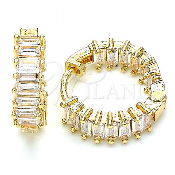 Oro Laminado Huggie Hoop, Gold Filled Style with White Cubic Zirconia, Polished, Golden Finish, 02.210.0437.20
