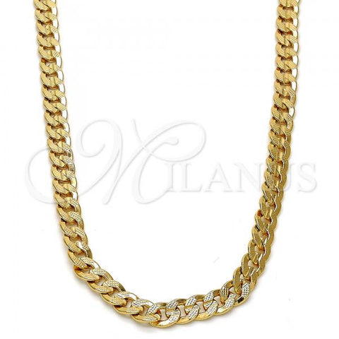 Gold Tone Basic Necklace, Pave Cuban Design, Polished, Golden Finish, 04.242.0036.30GT