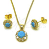 Oro Laminado Earring and Pendant Adult Set, Gold Filled Style Flower and Cluster Design, with White and Turquoise Cubic Zirconia, Polished, Golden Finish, 10.199.0086.11