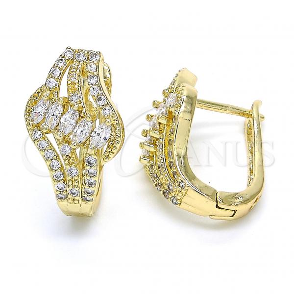 Oro Laminado Huggie Hoop, Gold Filled Style with White Cubic Zirconia, Polished, Golden Finish, 02.217.0092.15