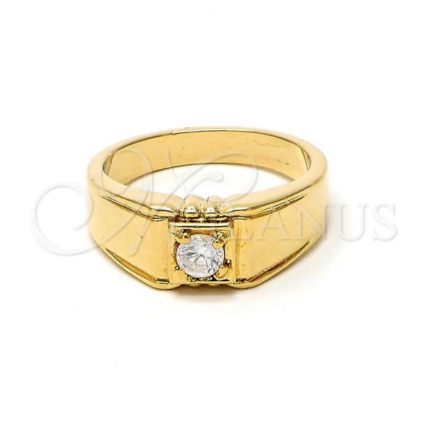 Oro Laminado Mens Ring, Gold Filled Style Solitaire Design, with White Cubic Zirconia, Polished, Golden Finish, 01.63.0518.06 (Size 6)