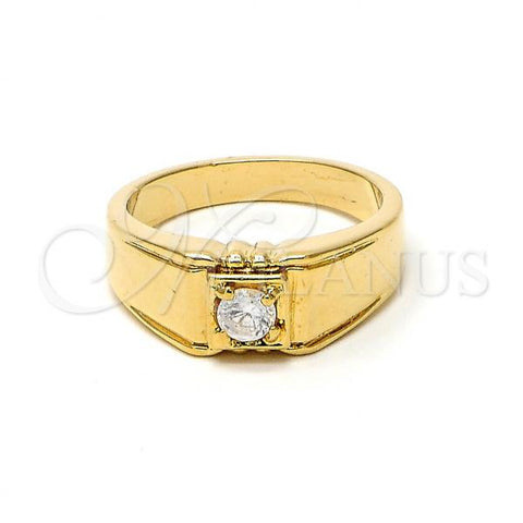 Oro Laminado Mens Ring, Gold Filled Style Solitaire Design, with White Cubic Zirconia, Polished, Golden Finish, 01.63.0518.06 (Size 6)